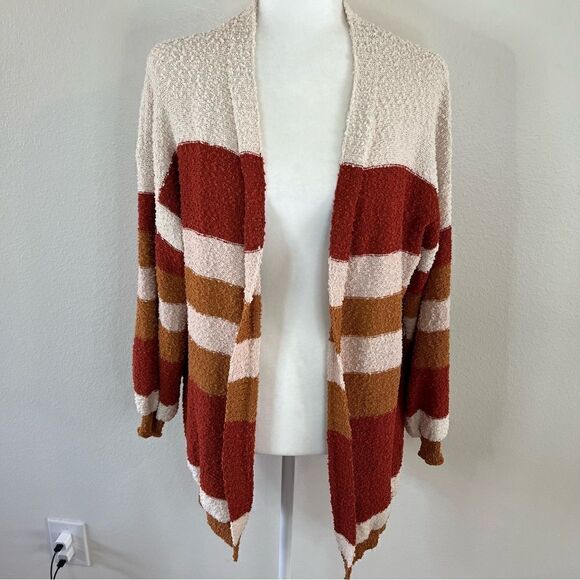NWT Umgee Kingdom Striped cardigan sweater size Small relaxed brown rust - Picture 1 of 6